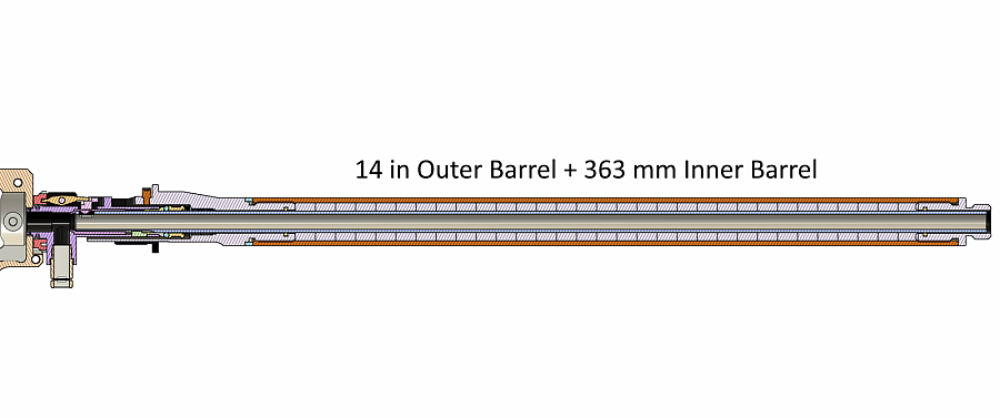 Cañon externo Retro arms 10" CNC 3K-Carbono AR15 con sistema de sujeción camara de hop up