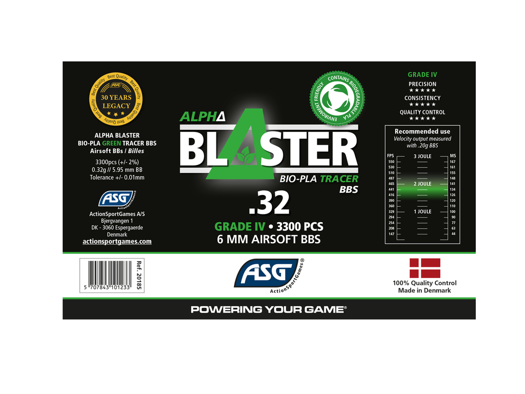 Bolas Tracer Alpha Blaster PLA 0.32g Verdes 3300 BBs – Máxima precisión y estabilidad