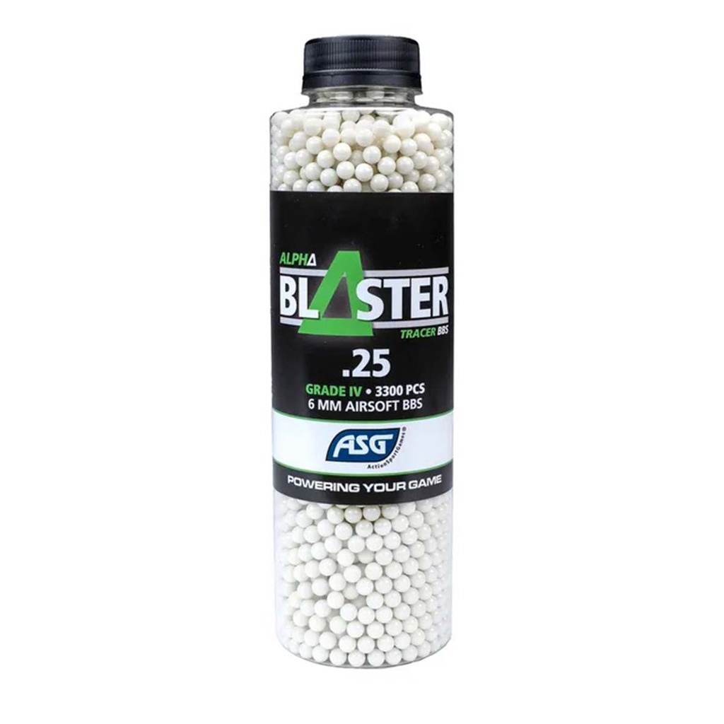 Bolas Tracer Alpha Blaster 0.25g Green 3300 BBs – Precisión y visibilidad