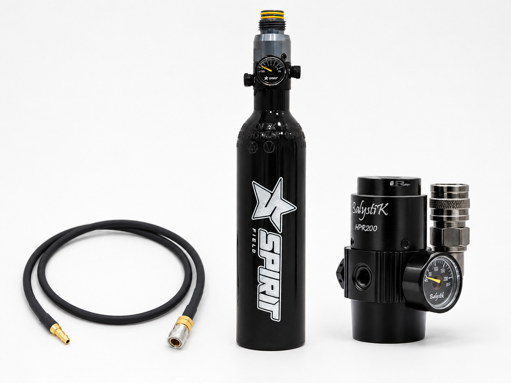 Pack HPA Spirit Field Titan 0,21L con Balystik HPR200 Black Ops y Línea Flex US