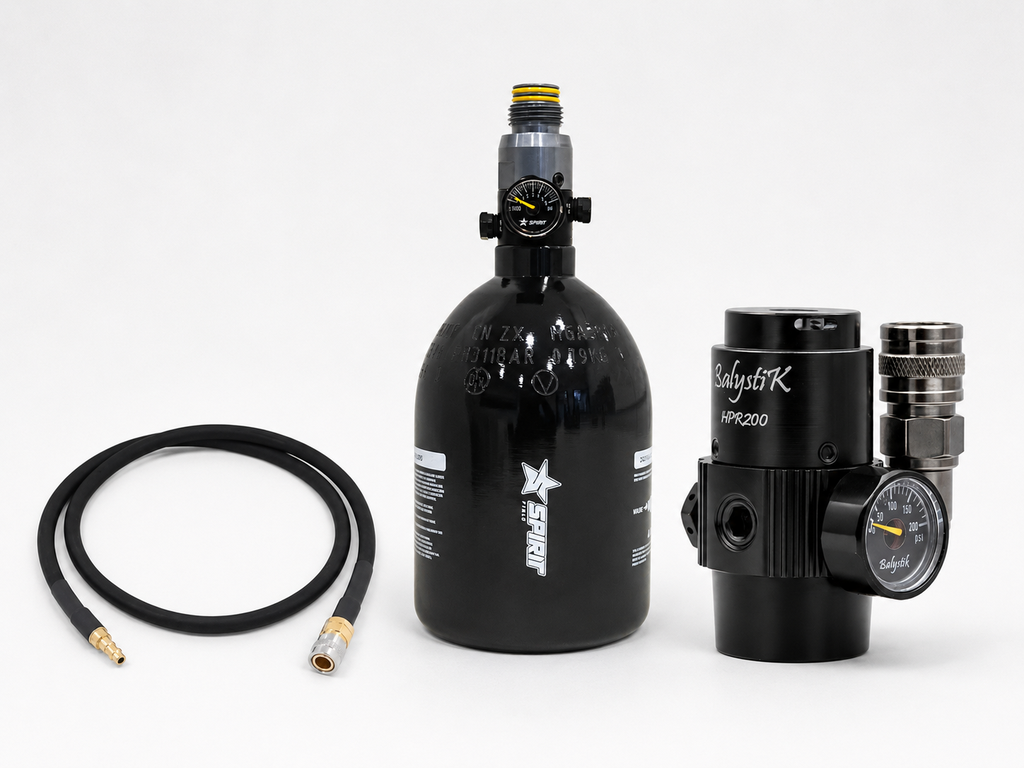 Pack HPA Spirit Field Titan 0,4L con Balystik HPR200 Black Ops y Línea Flex US
