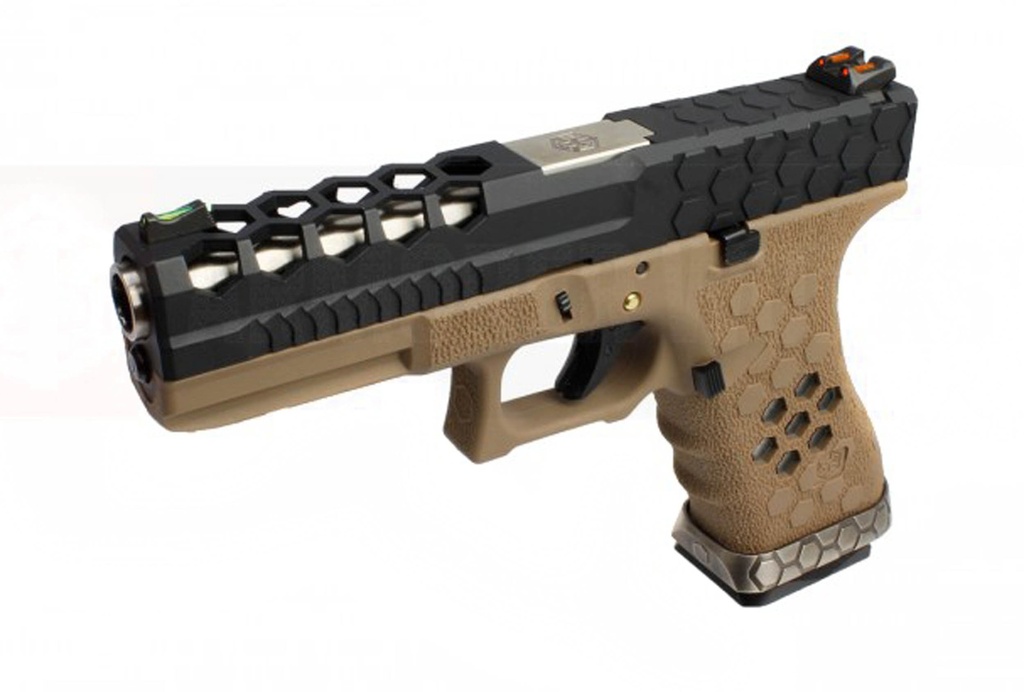 Pistola GBB AW Custom VX0111 hex cut Tan/Negro – Gas