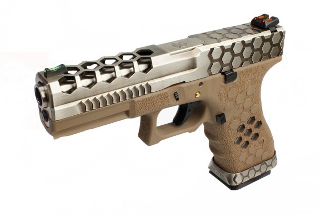Pistola GBB AW Custom VX0110 Hex cut Tan/Plata – Gas