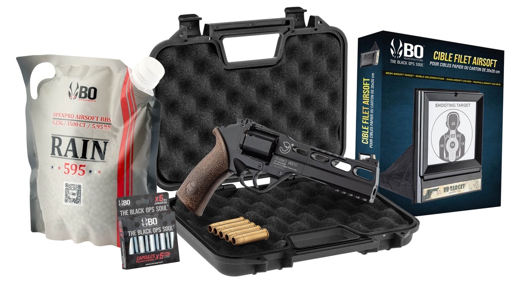 Pack de pistola CO₂ Chiappa RHINO 60DS + BB + diana + maletín