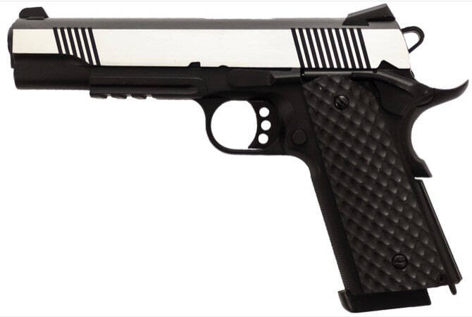 Pistola GBB Raven 1911 MEU Rail Full metal Negro Plata 1,0J – Gas y CO₂