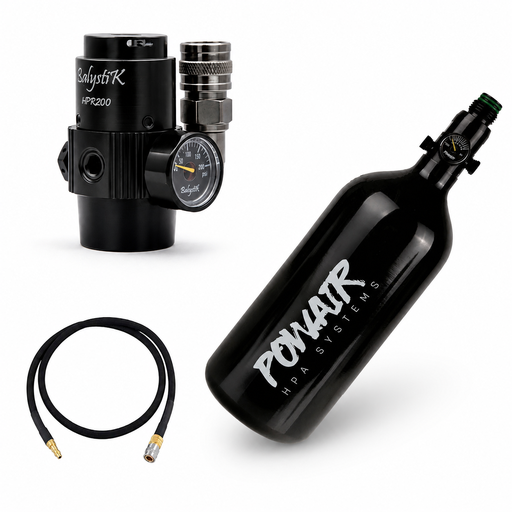 [kit hpa] Pack HPA (US) PowAir 0,8L con Regulador Balystik HPR200 Black Ops y Línea Flex